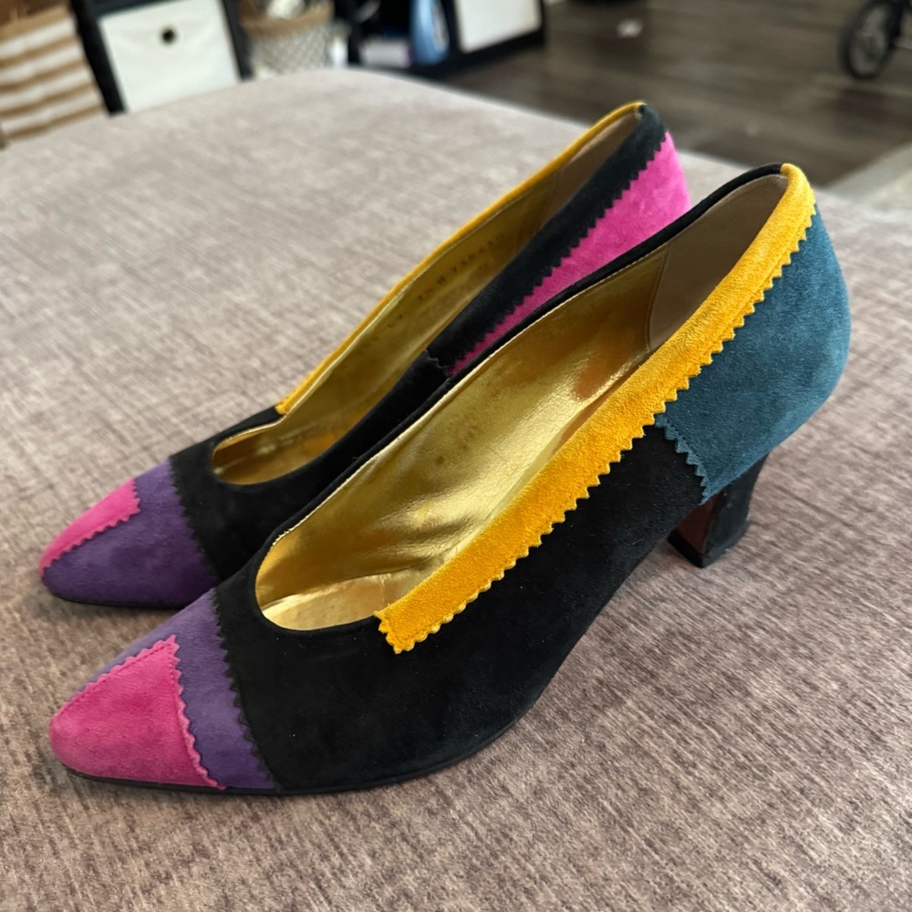 Perry Ellis Multicolor Suede Mid-Heel Pumps - Black, Pink, Purple, Teal, Mustard